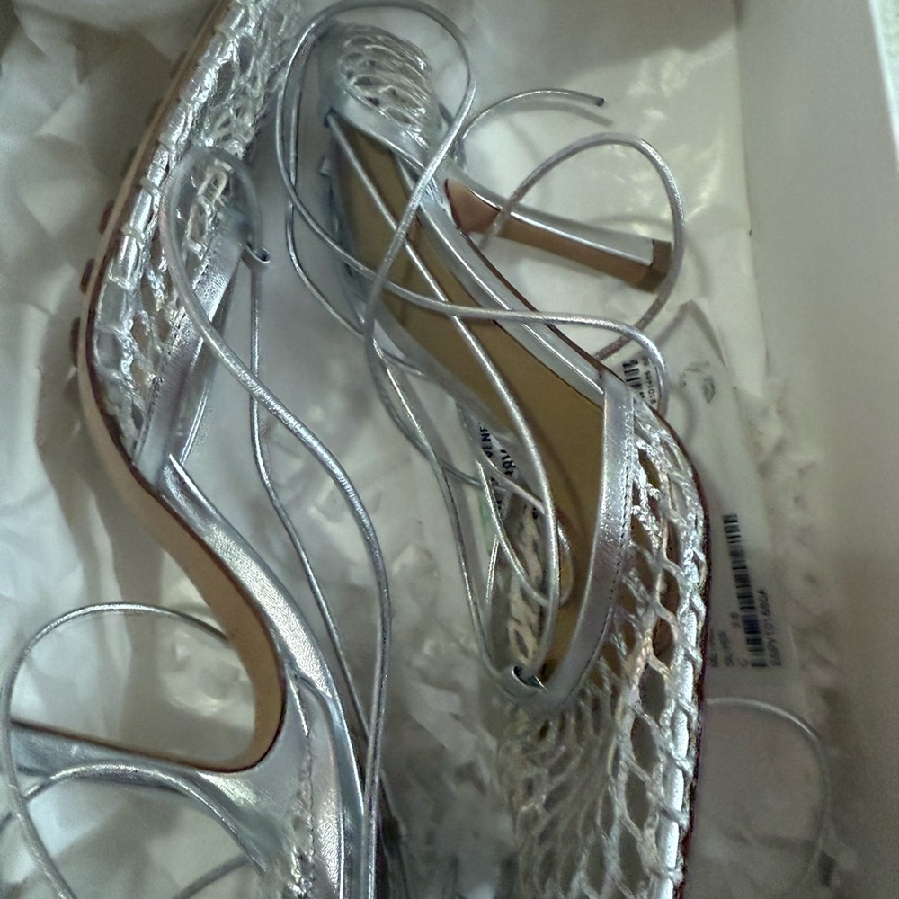 Bottega Veneta Silver Strappy Heels
